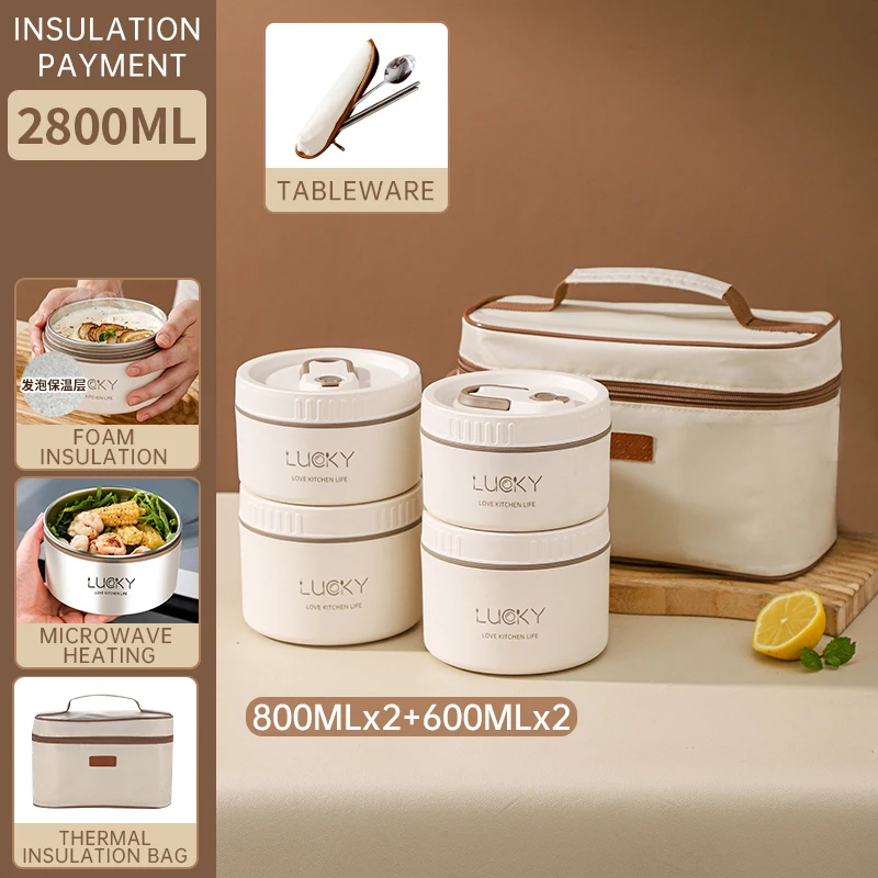 bento heating lunch box 304 stainless steel thermal plastic Modern Office Workers Food Container Multi-layer Set with Cutlery
