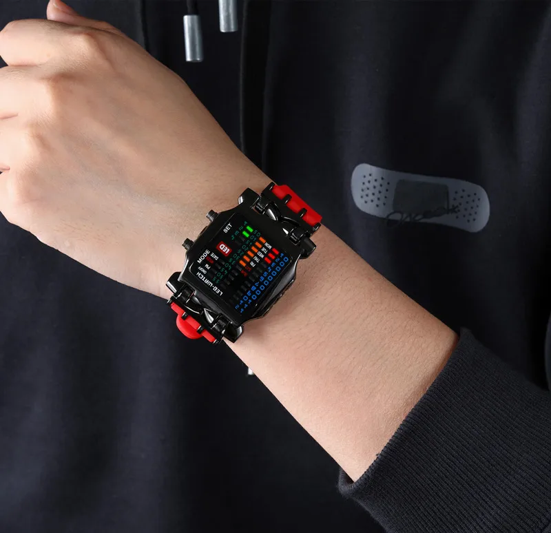 Binary LED Display Watches Fashion Sport Watch Men Stainless Steel Strap Watches Waterproof Digital reloj digitales wholesale