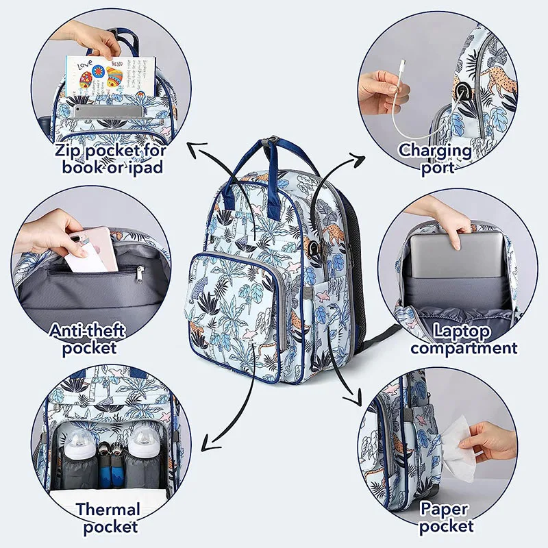 Custom Printed Mummy Backpack Cartoon Insulated Baby Diaper Bags Travel Laptop Back pack for Student Leisure Sport Travel Bags