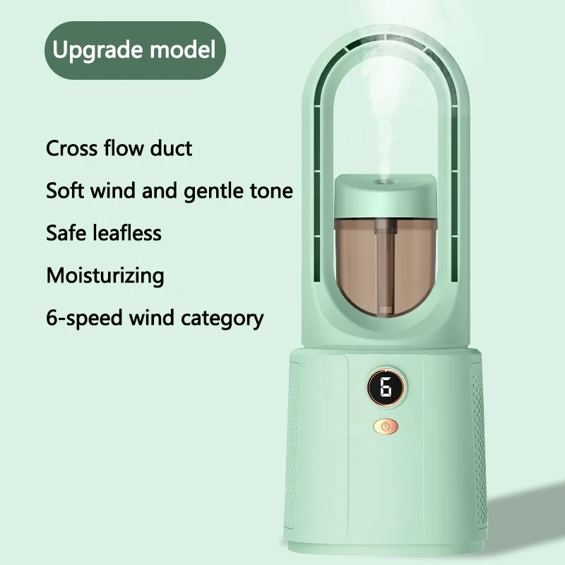 USB Electric Bladeless Table Fan Night Light Water Cooled Summer Spray Mist Air Humidifying Leafless Ventilator Car Bedroom
