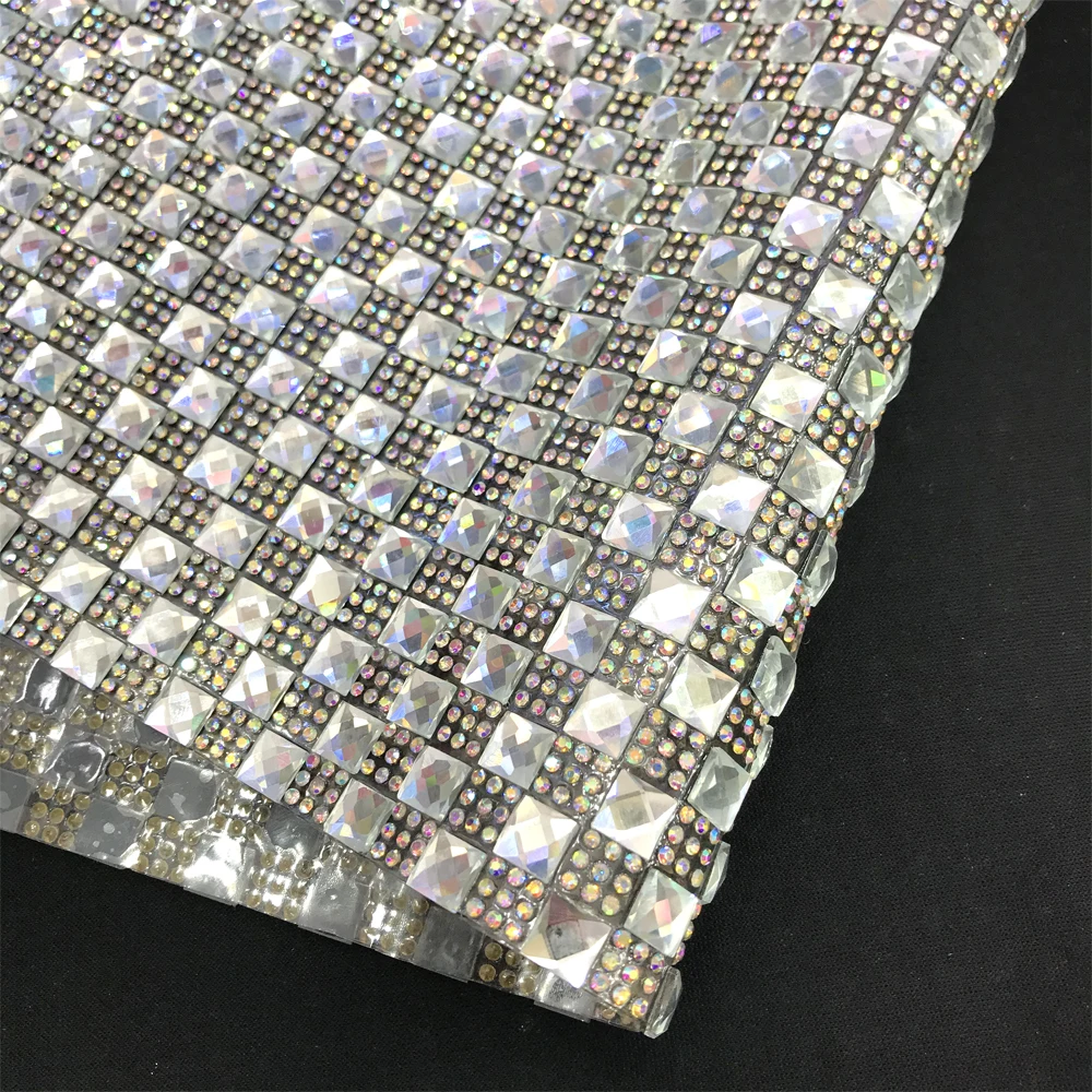 w082 Custom AB rhinestone 8*8mm glass beads crystal sheet hotfix rhinestone mesh for shoe