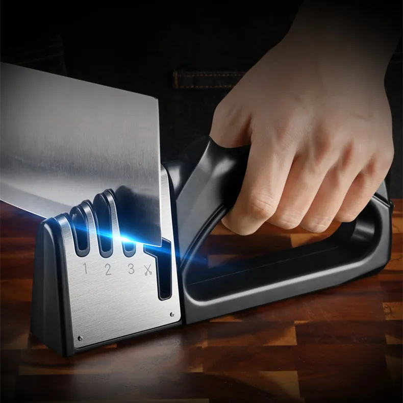 New 2023 Hot Selling Professional Sharpener Manual Reusable Stainless Steel Kitchen Tools 3-section Handheld Knife Sharpener