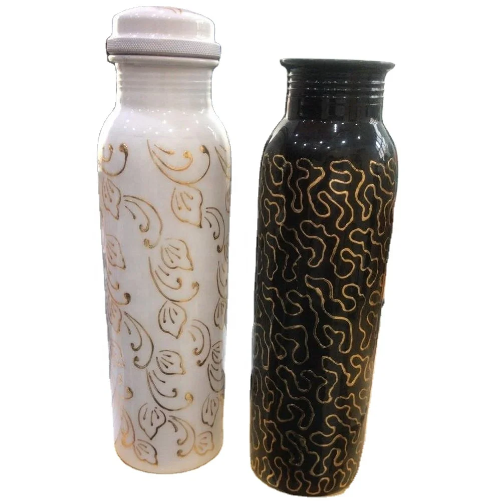 Flower Painted Copper Water Bottle  Newest Printed Pure Copper Water Bottles Cheap And Best Customize Bottle