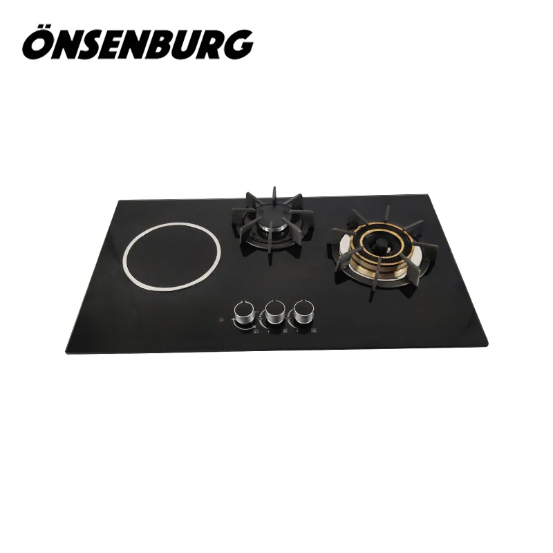 Gas-electric dual purpose cooker embedded two gas one electric integrated stove