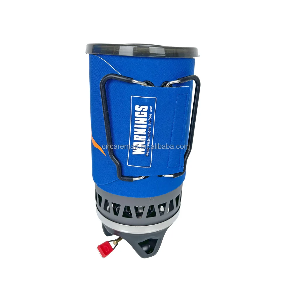 Outdoor Efficient Portable Compact Ultralight Personal Cooking System Camping Hiking Gas Stove & 1400ml Aluminum Pot Set Blue