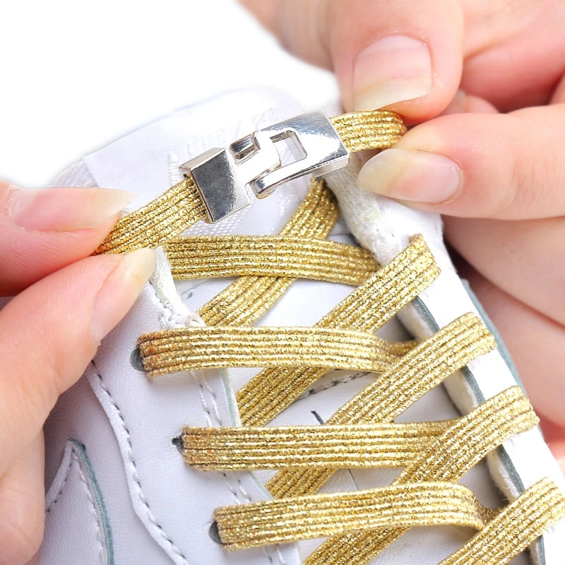New Elastic Shoe Laces Fashion Metal lock No Tie Shoelaces Suitable for all kinds of shoes child Adult flat Sneakers Lazy Lace