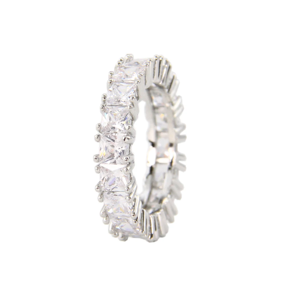 sparkle jewelry anillos de moda 4mm zircon square CZ copper brass eternity band ring