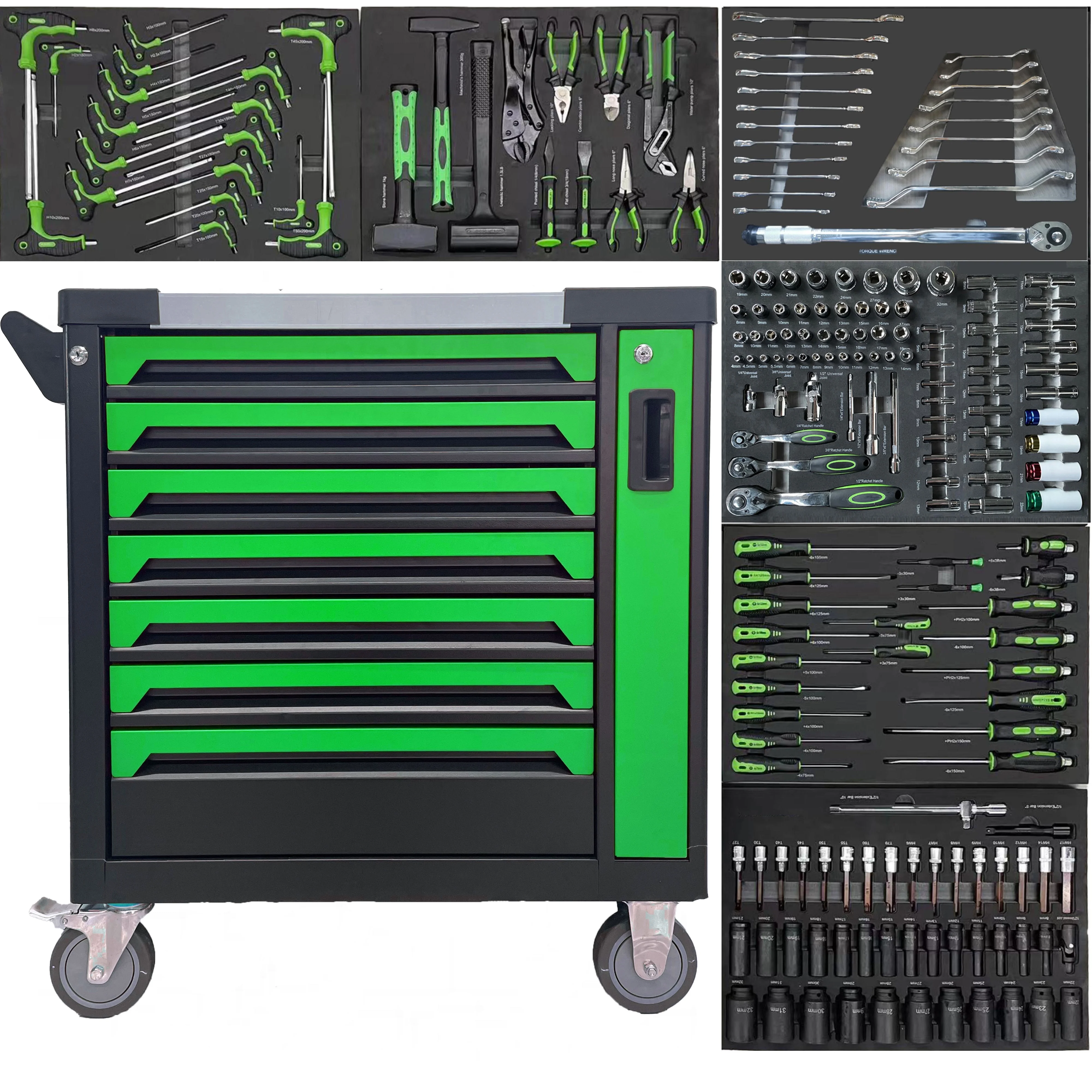 CE  2024 Tool Sets Box Roller Tool Cabinet/ Cart/ Trolley/ Chest With 202 Pcs Auto Repair mechanical Tool Sets Box Household