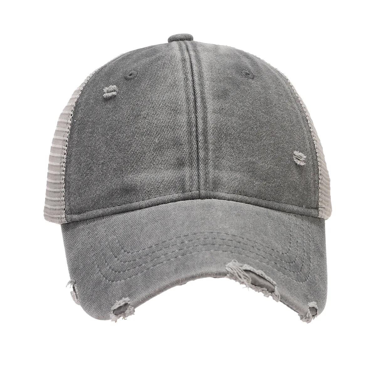 Plain blank washed cotton adult unstructured distressed mesh vintage trucker cap baseball hat