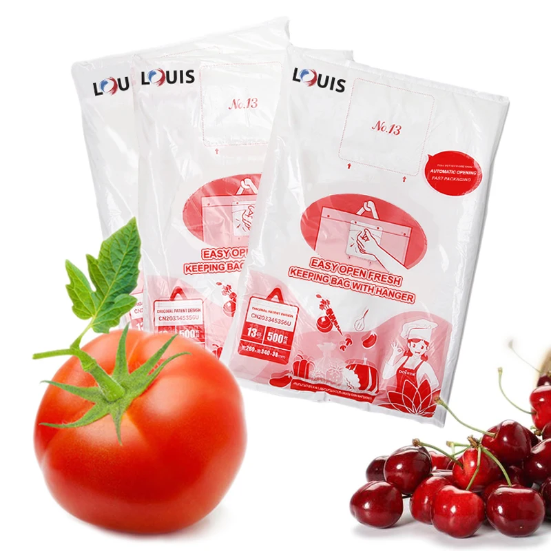 OEM Hong Kong factory 100% biodegradable fruit vegetable PLA food fresh keeping packaging bag with hanger for supermarket