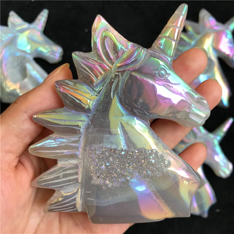 Wholesale Pretty Angel Aura Agate Geode Crystal Unicorns For Gift