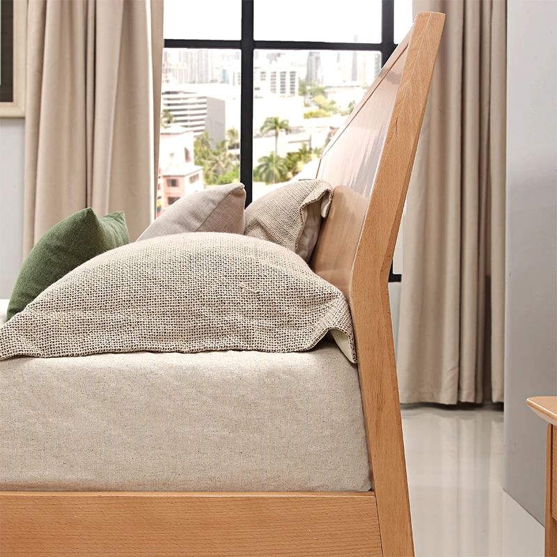 Modern simple design bedroom furniture king/queen size bed with solid wood slats frame and legs