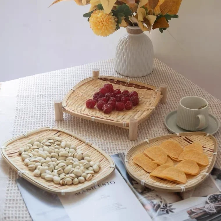 Natural bamboo woven plate Japanese style dim sum dried fruit bamboo basket Hotel tea table snacks  basket fruit plate