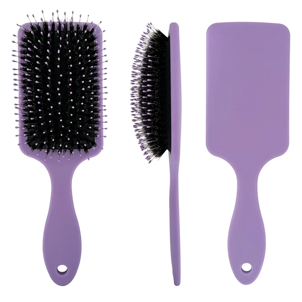 Comb mixed boar and nylon bristles paddle curly hair brush extensions plastic handle paint brush boar bristle brush