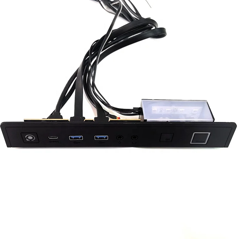PC Case Front Panel Dual USB 3.0 port+Type c+Power Switch+Reset Switch+LED+Audio I/O Mount Board with Plastic Case Bracket