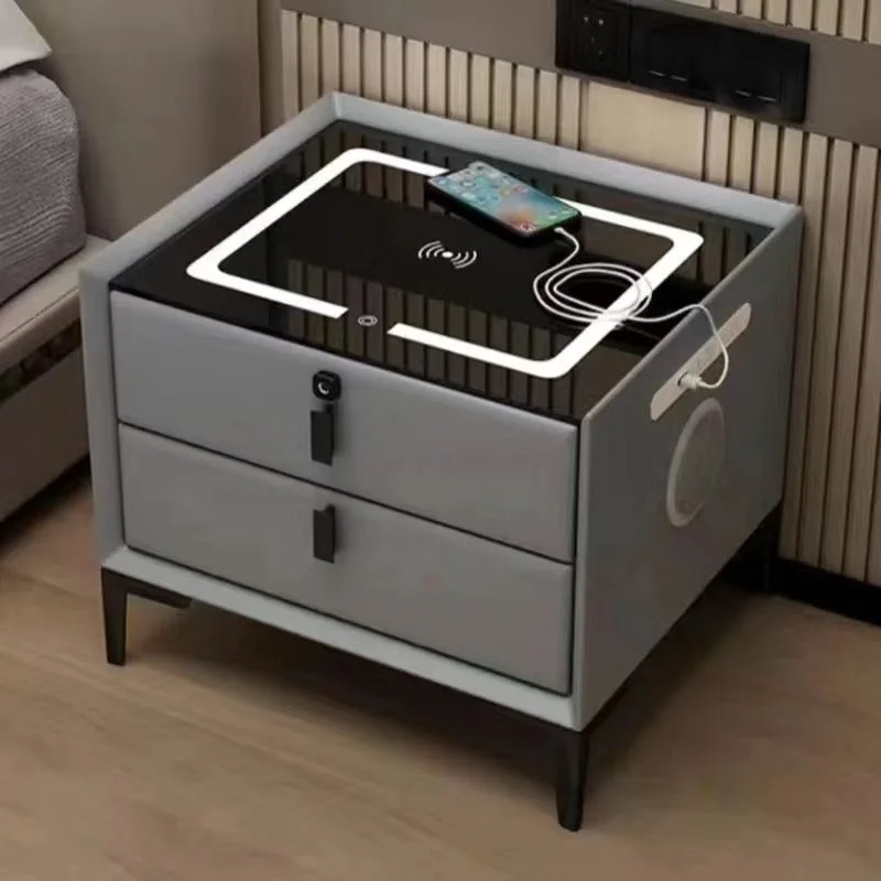 Luxury Modern Bedroom Furniture Wooden Intelligent Bedside Coffee Table with USB Wireless Charging Feature Storage Living Room