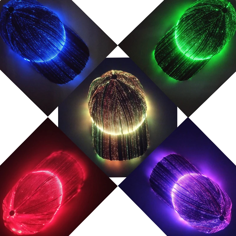 Ecodi  Usb Rechargeable Led Hat Adjustable 7 Colors Glow Led Baseball Cap Fiber Optic Led Rave Hat For Festival Party