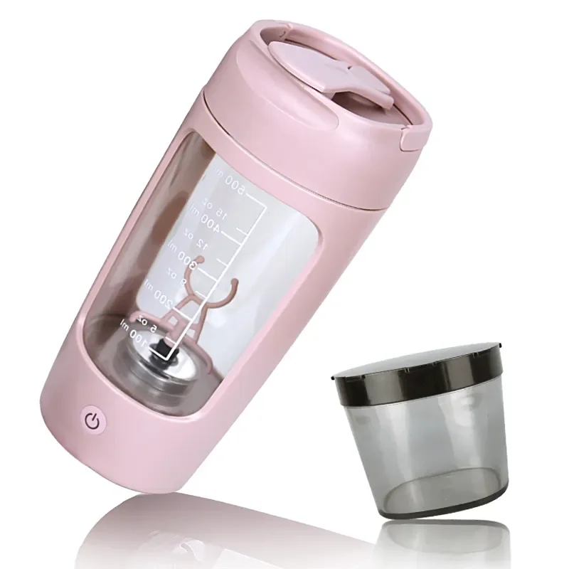 USB Rechargeable 650ML Electric Protein Shaker Cup Leak-proof Workout Shake Bottle With Storage Compartment