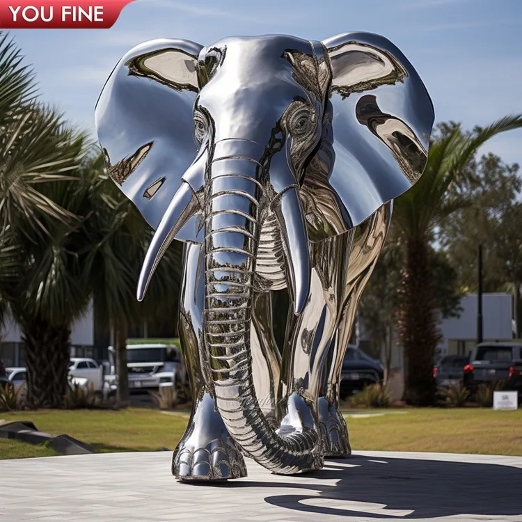 Outdoor Park Garden Large Stainless Steel Metal Elephant Statue