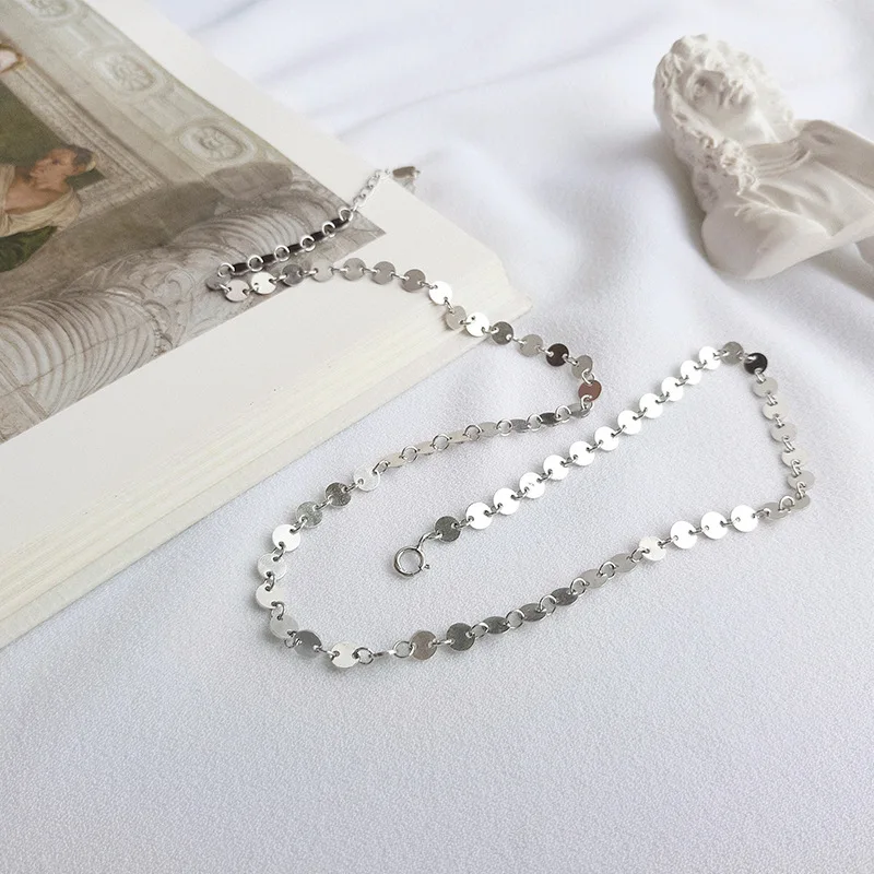 
Shiny Coin Chain Choker 925 Sterling Silver Vintage Non Tarnish non hypoallergenic Jewelry Women Small Disc Choker Necklace 