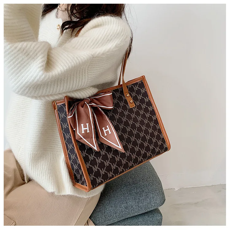 2024 Summer Bohemian Style Handheld Tote Bag Women High Large Capacity Ribbon Shoulder Bag New Fashion Lichee Pattern Polyester