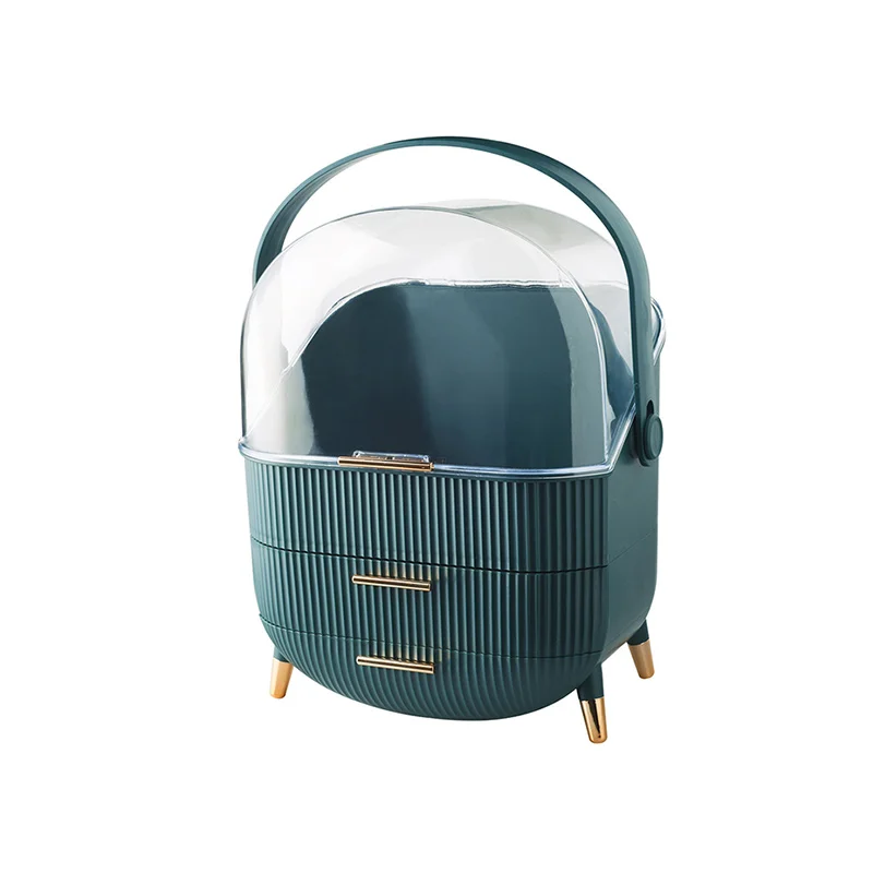 High Quality Dustproof Desktop Clear Cosmetics Case Beauty Makeup Organizer Storage Bin Box With Handle