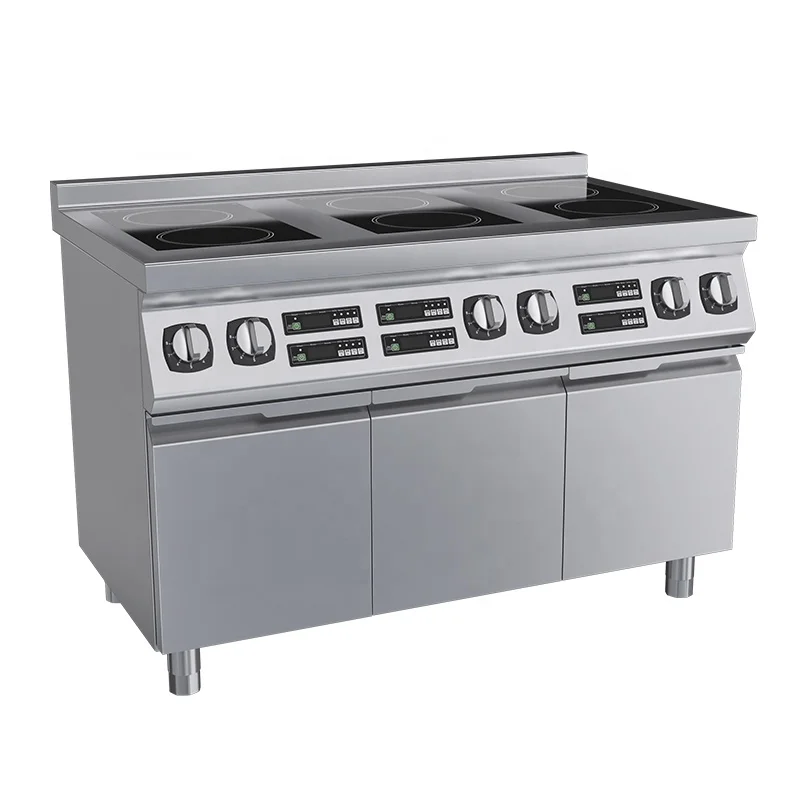 Stainless Steel Commercial Restaurant Induction Hob 6 Burner Electric Stove Heavy Duty Induction Range Cooker with Cabinet
