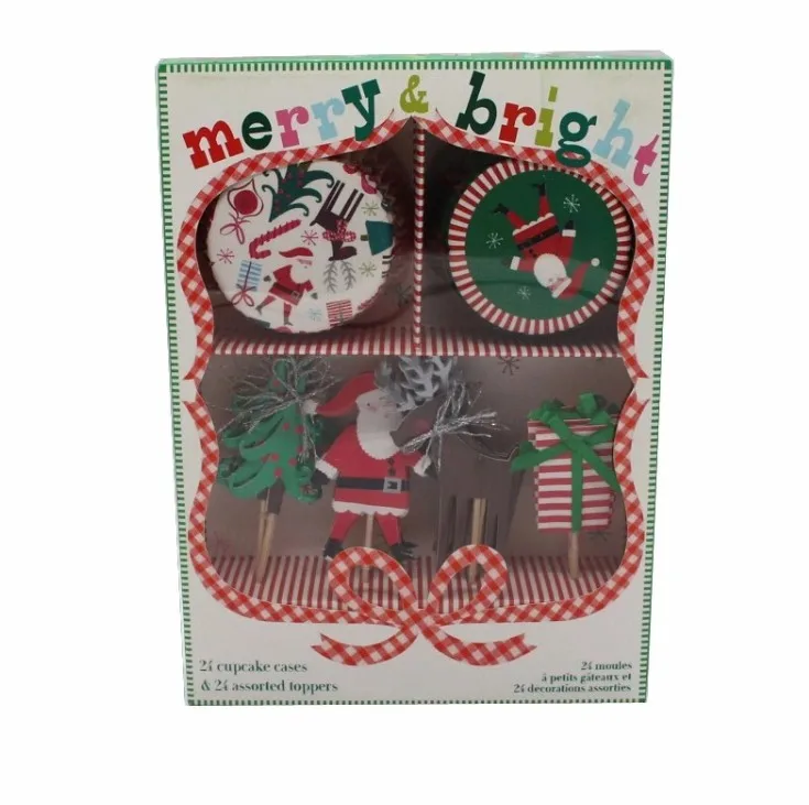 
New design Christmas tree Santa cake decoration topper birchwood picks cake accessory 