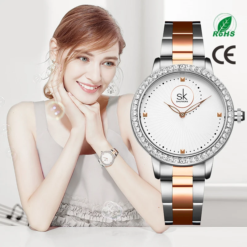 SHENGKE SK K0111L Stainless Steel Band Fashion Luxury Watches Woman Wrist Japan Movement Quartz