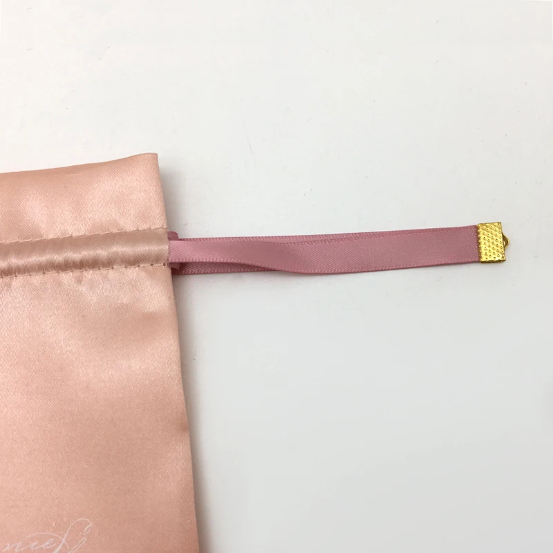 Custom Printed Logo Pink Gifts Satin Pouch Bag With String