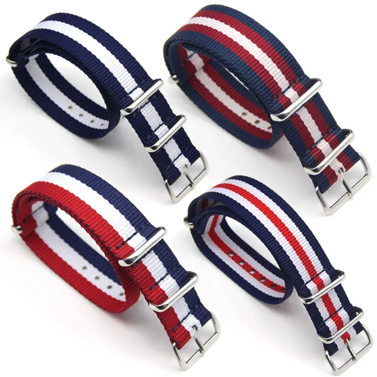Nato Nylon Striped Straps Custom Logo Accept Premium Ballistic Soft Nylon 304 Stainless Steel Sport Fabric Shx-nato