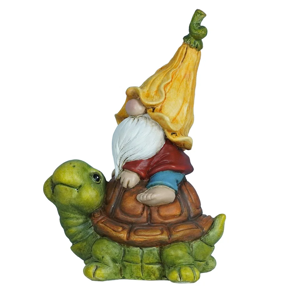 Garden Gnome Statue Outdoor Decor- Resin Garden Gnomes Sitting on Turtle Statue for Garden Yard Patio Lawn Decorations