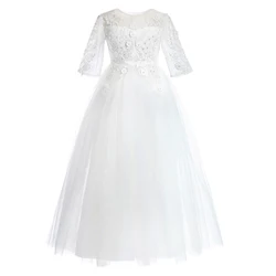 White Flower Girls Dresses With Ribbon Tulle Girls Party Dresses For Wedding