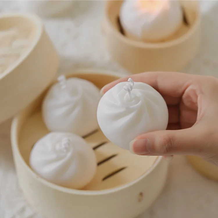 Creative Food White Mini Dumpling Steamed Bun Dimsum Shape Scented Candle
