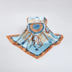 Wholesale Summer Women Retro Cashew Scarf Soft Floral Printed Square Custom Head Wrap Fashion New Leopard Satin Silk Scarf