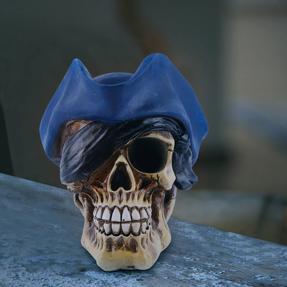 Halloween Ornaments Resin Pirate Captain Skull Heads Statue*