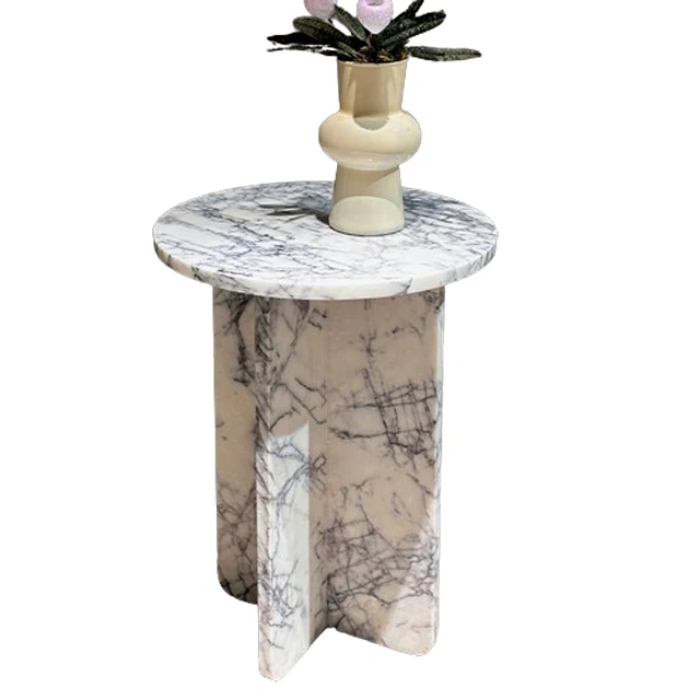 Круглый центральный стол мрамор белая Современная мраморная мебель дизайнерский боковые фиолетовые вены белые мраморные столы
