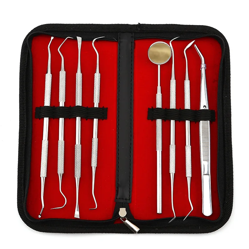 8PCS Steel Dental Tools Kit Teeth Tartar Scraper Mouth Mirror Dentis Other Oral Hygiene Products