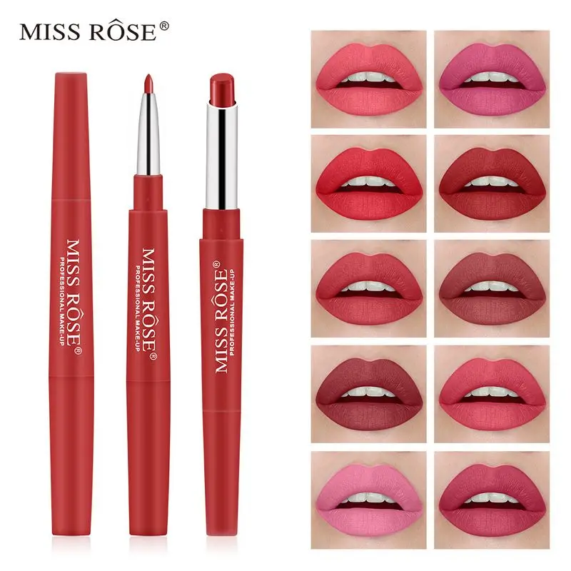 Профессиональная двухсторонняя помада MISS ROSE для макияжа водостойкий стойкий оттенок сексуальная красная и блеск