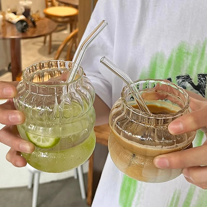 Summer Cute 410ML 650ML Clear Water Cup Flower Edge Ice Beverage Bubble Tea Coffee Mug Glasses Cup with Straw