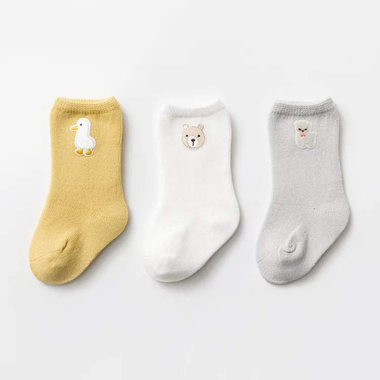 Spring Combed Cotton Hand Linking Cute Cartoon Double Knitted Non Slip Baby Socks, Lot of socks for baby