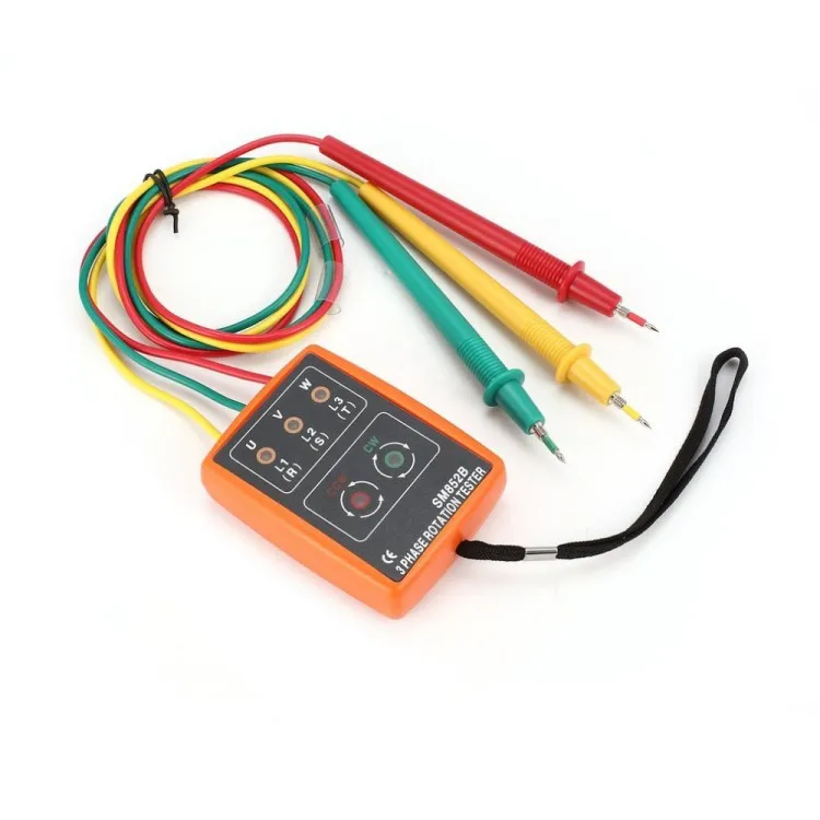 SM852B 3-Phase Rotation Tester Digital Phase Indicator Detector LED Buzzer Phase Sequence Meter