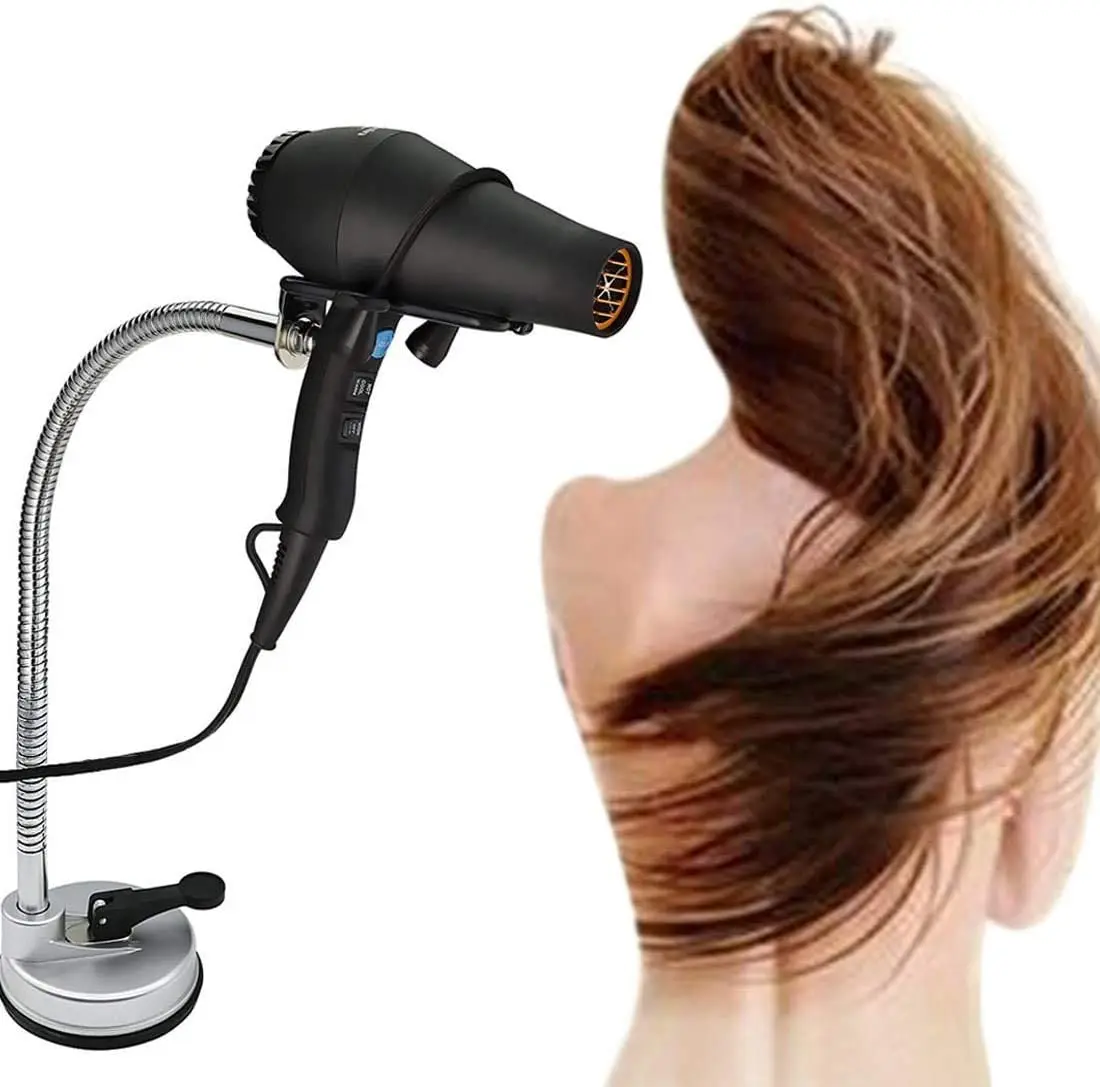 Hair Dryer Holder Stand, Stainless Steel 360 Degree Rotating Lazy Hair Dryer Stand with Suction Cup, Hands Free Dryer Holder