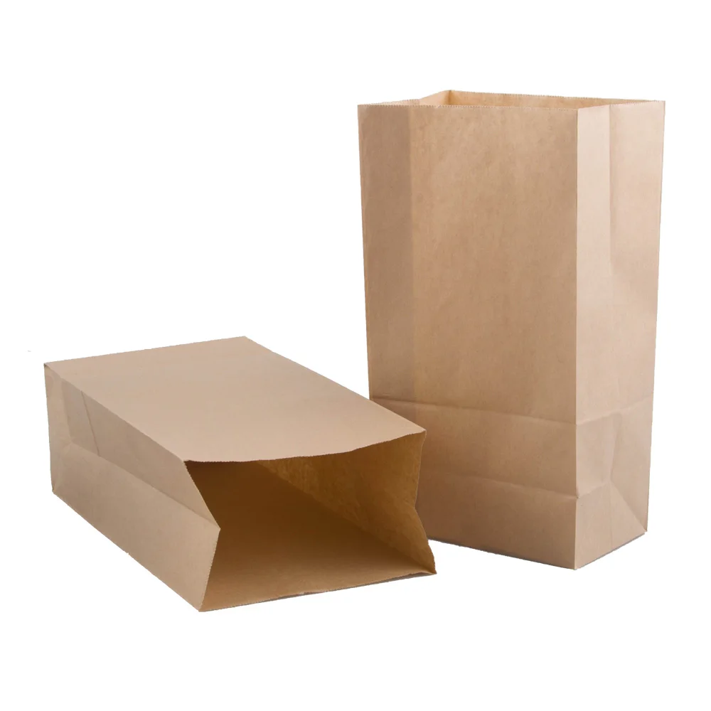 Custom Logo Printed Kraft Paper Bags Modern Design Rectangle Shape Foldable Recyclable Packaging Snack Bread Food 5kg Capacity