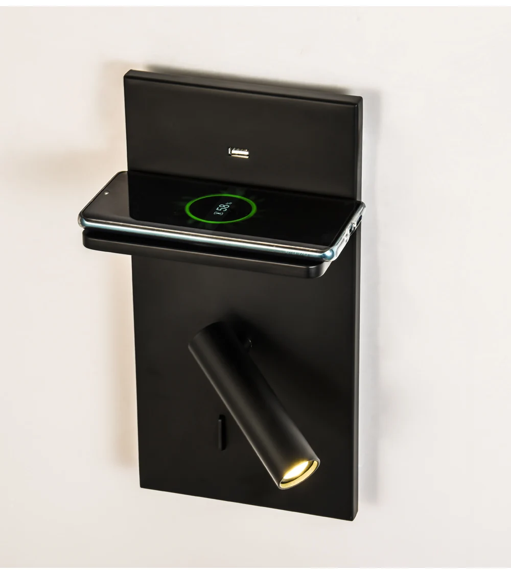 ECOJAS Brand New Indoor Bedroom Luxury Modern Decorative Led Wall Lamp 3W Usb Bedside Light With Wireless Charger for home/hotel