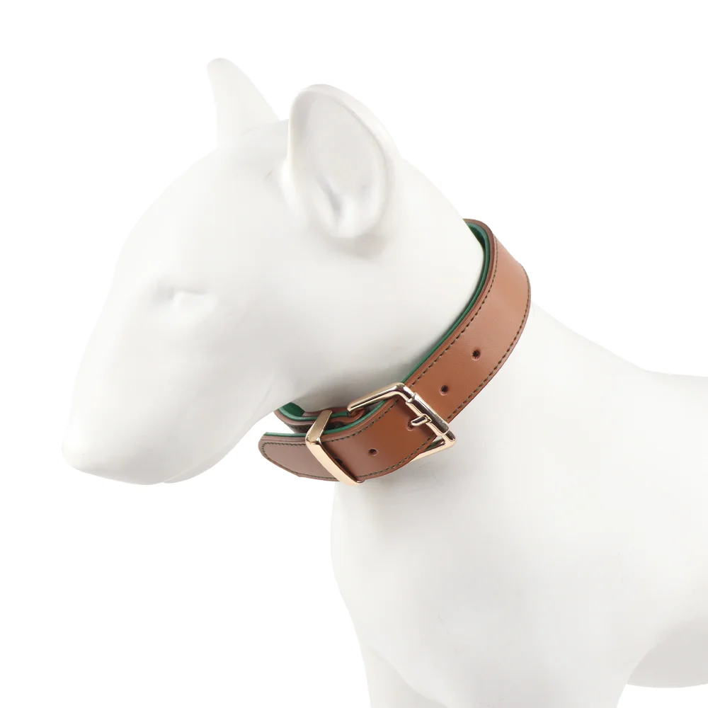 Luxury PU Leather Pet Collar Custom Colors Softly Padded Waterproof Classic Vegan Genuine Leather Dog Collar