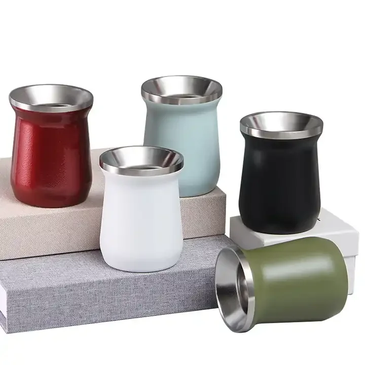 Wholesale 8oz Argentina Taza De Tea Cup Double Wall Stainless Steel Insulated Gourd Yerba Mate Cup With Bombilla Straw