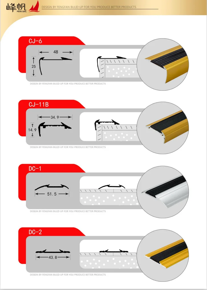 Non-Slip Protection Strips Glod Sliver Rubber Anti Slip Stair Nosing Edge Trim Seal Protective Strip