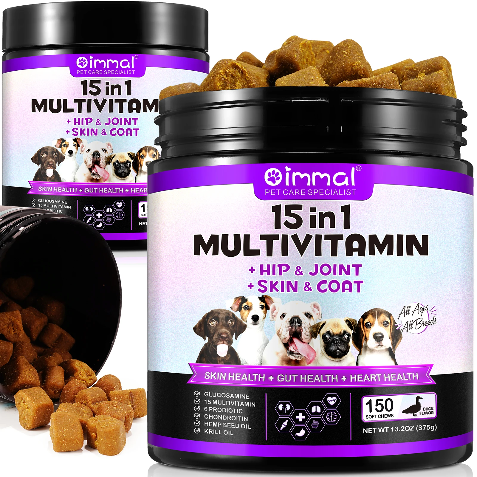 OIMMAI immunity digestion joint heart health support pet supplement soft chew dog 15 in 1 multivitamin pet vitamin supplement