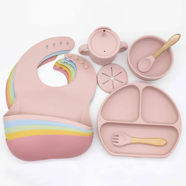 Shenzhen factory wholesale custom logo kids silicon tableware sets baby silicone plate with lid